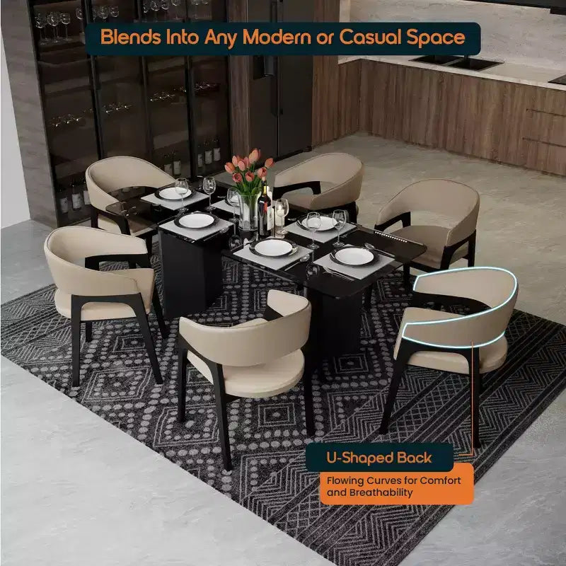 Chaises de salle à manger avec accoudoirs en U LeisureMod Cali, lot de 2, revêtement en cuir avec dossier ouvert pour cuisine moderne, salle à manger, café, bistrot