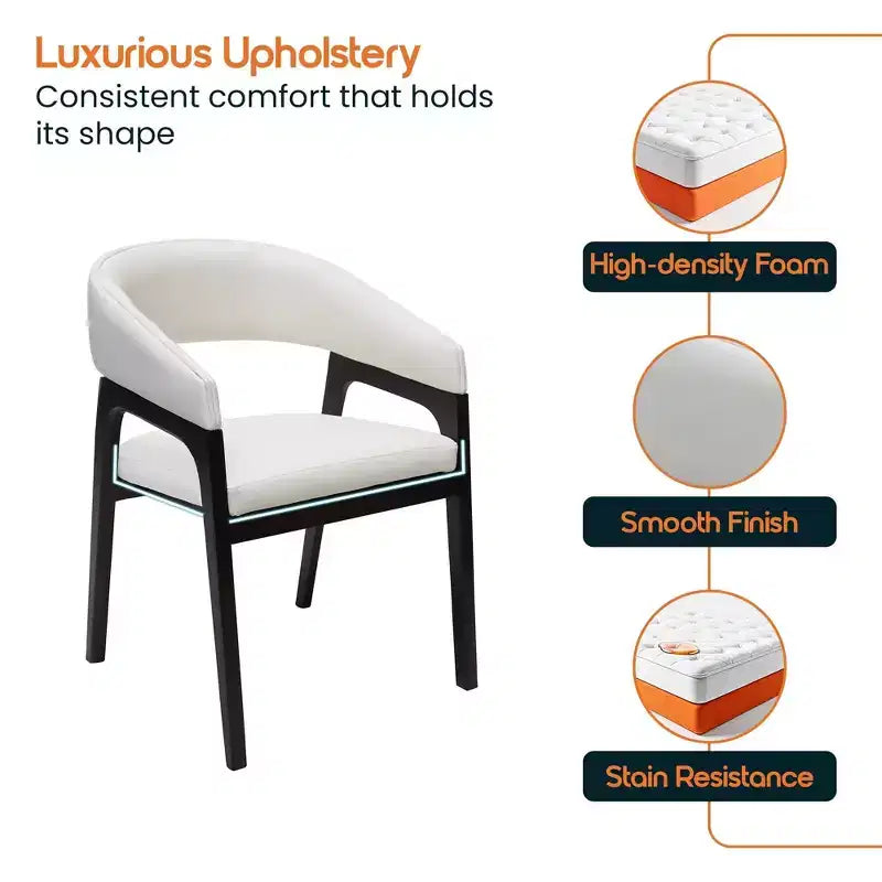 Chaises de salle à manger avec accoudoirs en U LeisureMod Cali, lot de 2, revêtement en cuir avec dossier ouvert pour cuisine moderne, salle à manger, café, bistrot
