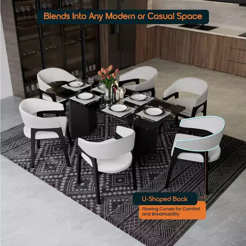 Chaises de salle à manger avec accoudoirs en U LeisureMod Cali, lot de 2, revêtement en cuir avec dossier ouvert pour cuisine moderne, salle à manger, café, bistrot