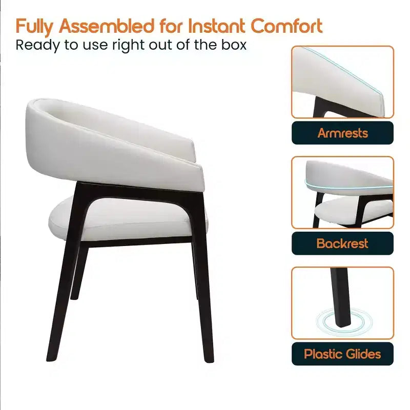 Chaises de salle à manger avec accoudoirs en U LeisureMod Cali, lot de 2, revêtement en cuir avec dossier ouvert pour cuisine moderne, salle à manger, café, bistrot