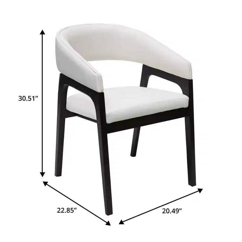 Chaises de salle à manger avec accoudoirs en U LeisureMod Cali, lot de 2, revêtement en cuir avec dossier ouvert pour cuisine moderne, salle à manger, café, bistrot