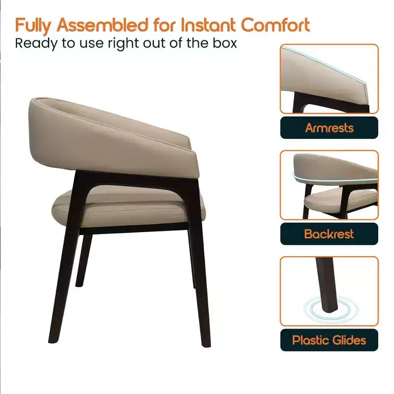 Chaises de salle à manger avec accoudoirs en U LeisureMod Cali, lot de 2, revêtement en cuir avec dossier ouvert pour cuisine moderne, salle à manger, café, bistrot