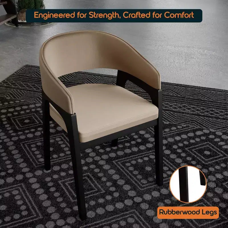 Chaises de salle à manger avec accoudoirs en U LeisureMod Cali, lot de 2, revêtement en cuir avec dossier ouvert pour cuisine moderne, salle à manger, café, bistrot