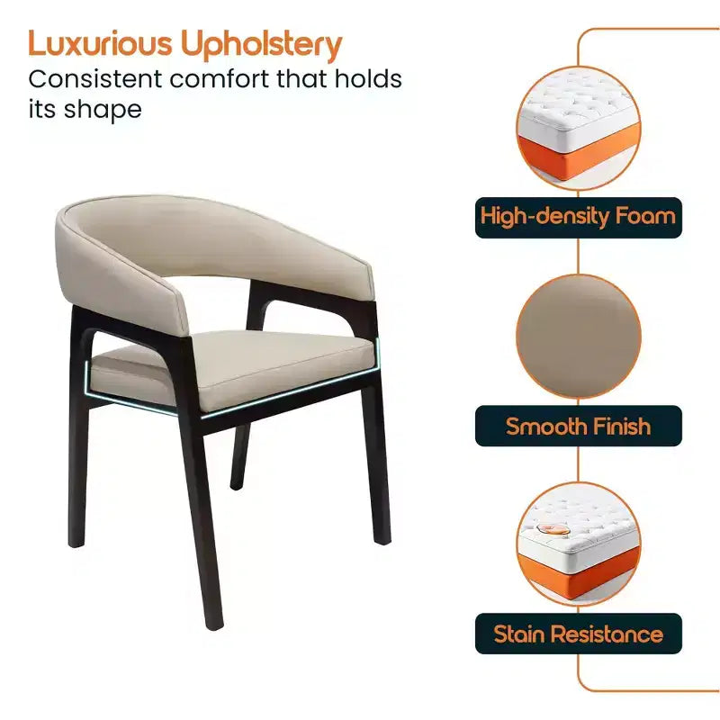 Chaises de salle à manger avec accoudoirs en U LeisureMod Cali, lot de 2, revêtement en cuir avec dossier ouvert pour cuisine moderne, salle à manger, café, bistrot