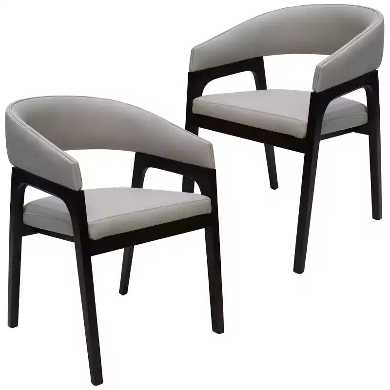 Chaises de salle à manger avec accoudoirs en U LeisureMod Cali, lot de 2, revêtement en cuir avec dossier ouvert pour cuisine moderne, salle à manger, café, bistrot