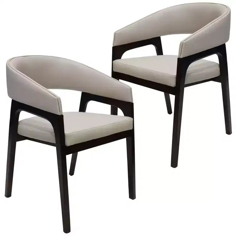 Chaises de salle à manger avec accoudoirs en U LeisureMod Cali, lot de 2, revêtement en cuir avec dossier ouvert pour cuisine moderne, salle à manger, café, bistrot