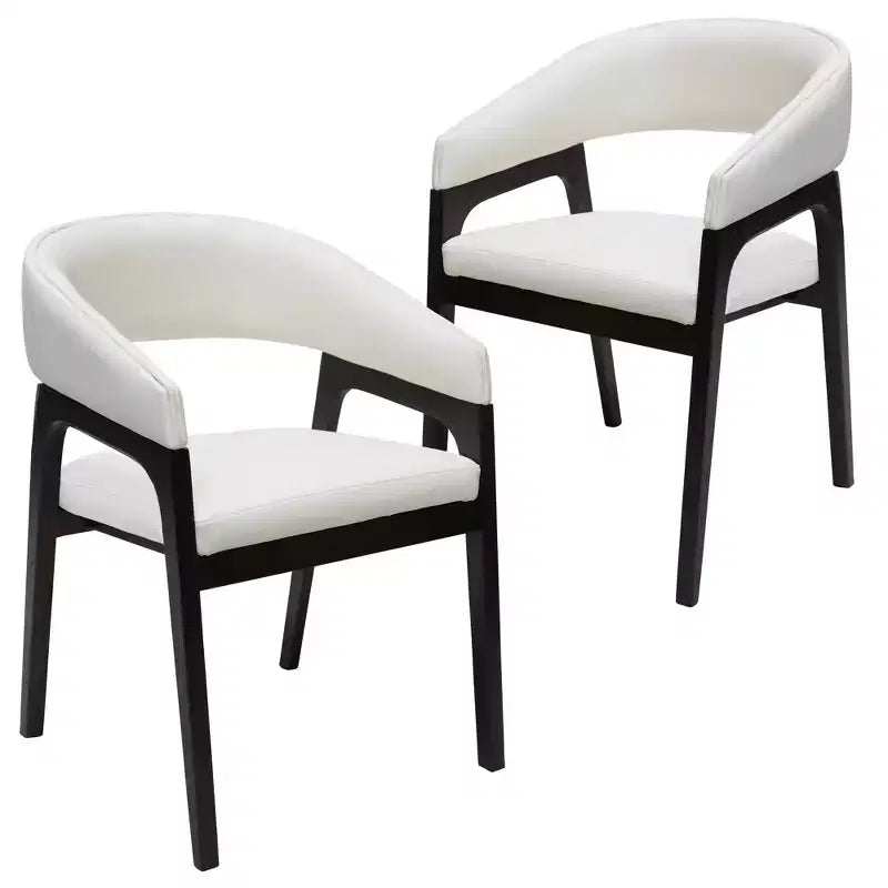 Chaises de salle à manger avec accoudoirs en U LeisureMod Cali, lot de 2, revêtement en cuir avec dossier ouvert pour cuisine moderne, salle à manger, café, bistrot
