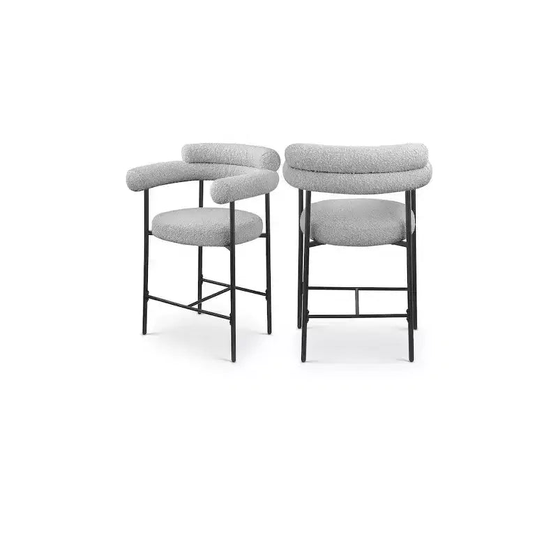 Meridian Furniture,Blake Grey Boucle Fabric Counter Stool, Set of 2