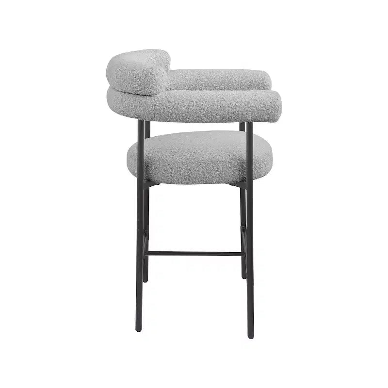 Meridian Furniture, Tabouret de comptoir Blake en tissu bouclette gris, Lot de 2
