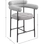 Meridian Furniture, Tabouret de comptoir Blake en tissu bouclette gris, Lot de 2