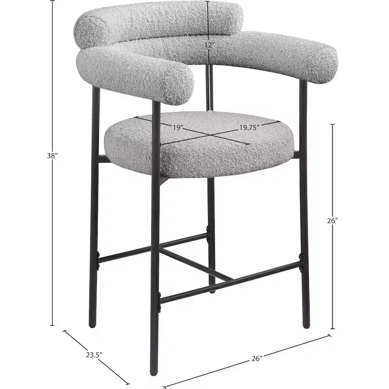 Meridian Furniture, Tabouret de comptoir Blake en tissu bouclette gris, Lot de 2