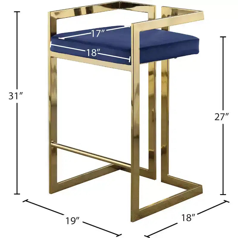 Meridian Furniture, Tabouret Ezra en velours bleu marine, lot de 2