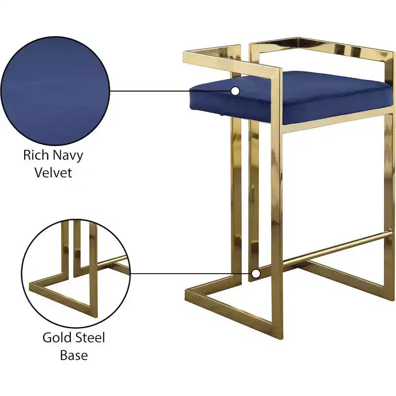 Meridian Furniture, Tabouret Ezra en velours bleu marine, lot de 2