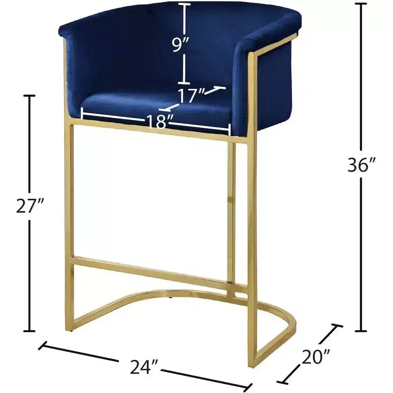 Meridian Furniture, Tabouret Donatella en velours bleu marine