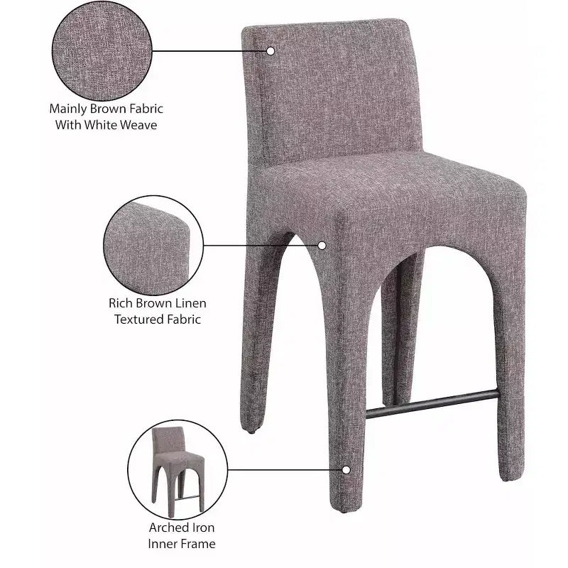 Meridian Furniture, Tabouret en tissu texturé lin marron Gramercy