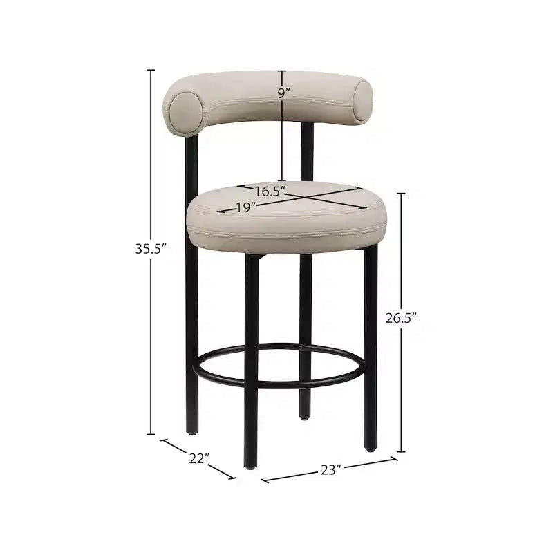 Meridian Furniture, Tabouret de comptoir en cuir végétalien taupe Bordeaux, ensemble de 2
