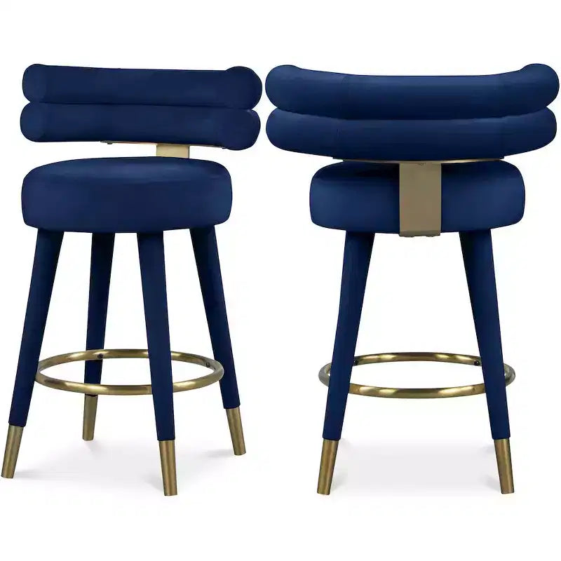Meridian Furniture,Fitzroy Navy Velvet Counter Stool, Set of 2