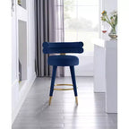 Meridian Furniture, Tabouret de comptoir en velours Fitzroy bleu marine, lot de 2