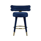 Meridian Furniture, Tabouret de comptoir en velours Fitzroy bleu marine, lot de 2