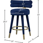 Meridian Furniture, Tabouret de comptoir en velours Fitzroy bleu marine, lot de 2