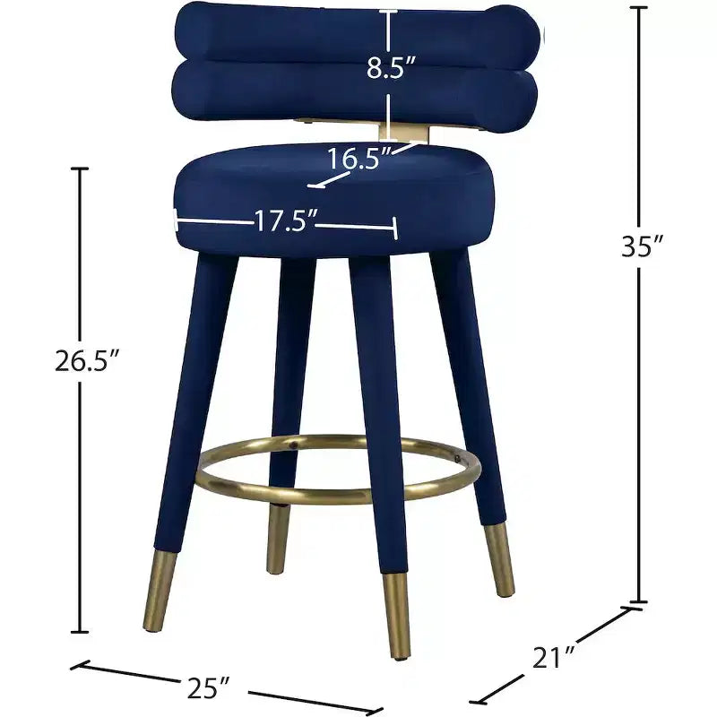 Meridian Furniture, Tabouret de comptoir en velours Fitzroy bleu marine, lot de 2