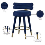 Meridian Furniture, Tabouret de comptoir en velours Fitzroy bleu marine, lot de 2