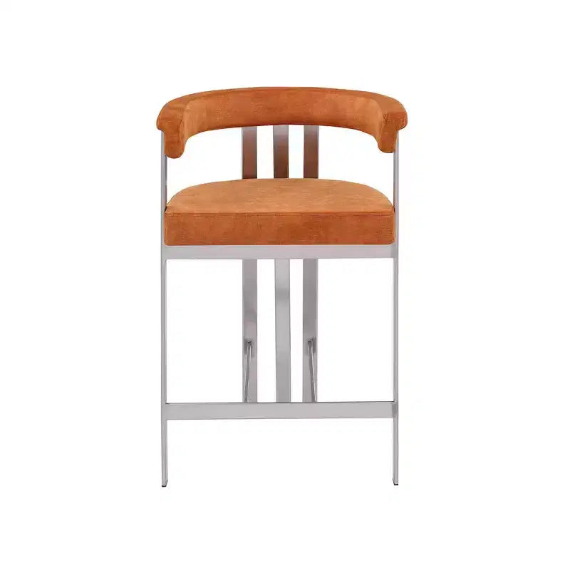 Meridian Furniture, Tabouret de comptoir en velours cognac Marcello, lot de 2