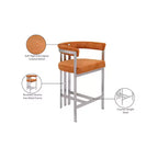 Meridian Furniture, Tabouret de comptoir en velours cognac Marcello, lot de 2