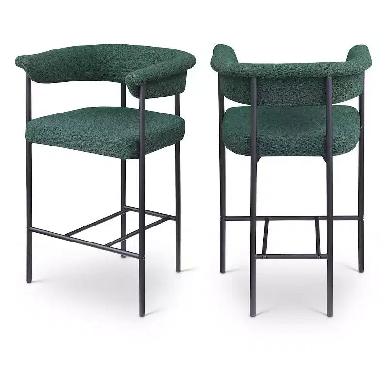 Meridian Furniture,Malin Green Boucle Fabric Counter Stool, Set of 2