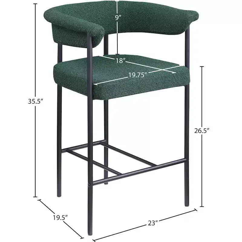 Meridian Furniture, Tabouret de comptoir Malin en tissu bouclé vert, lot de 2