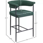 Meridian Furniture, Tabouret de comptoir Malin en tissu bouclé vert, lot de 2