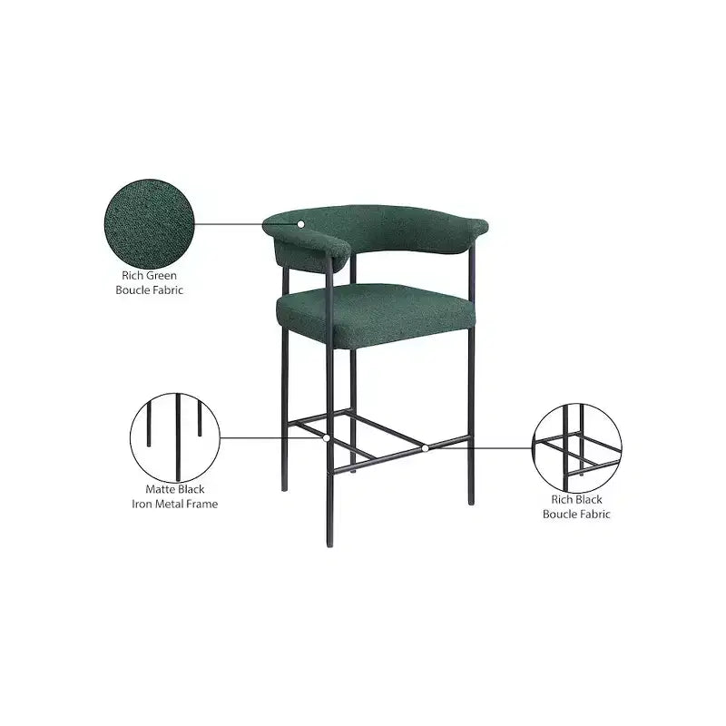 Meridian Furniture, Tabouret de comptoir Malin en tissu bouclé vert, lot de 2