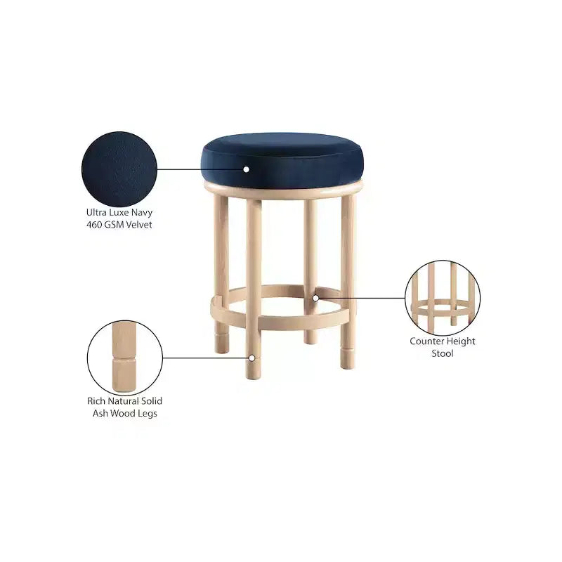 Meridian Furniture, Tabouret de comptoir Monette en velours marine