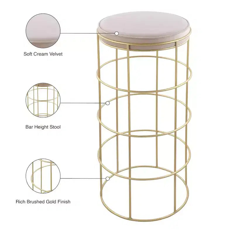 Tabouret de bar en velours crème Rebar, Meridian Furniture