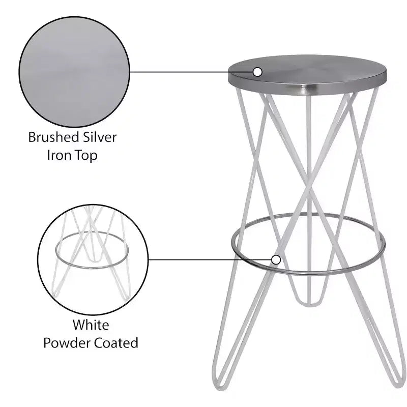 Meridian Furniture, Tabouret de bar Mercury blanc en fer