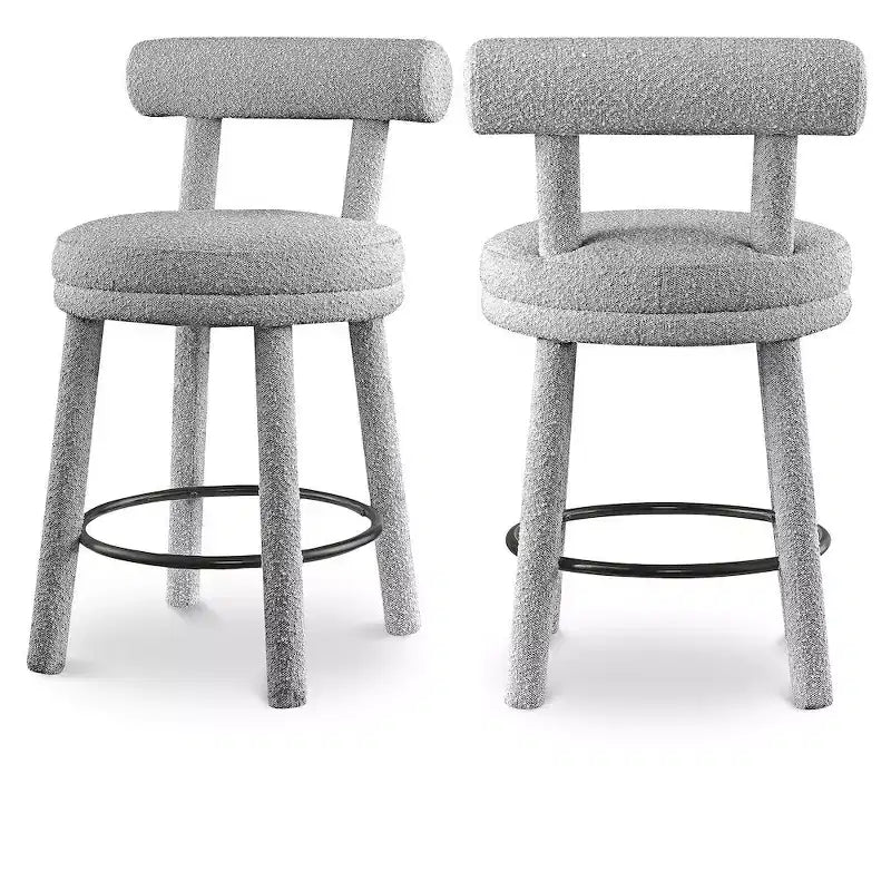 Meridian Furniture,Parlor Grey Boucle Fabric Stool, Set of 2