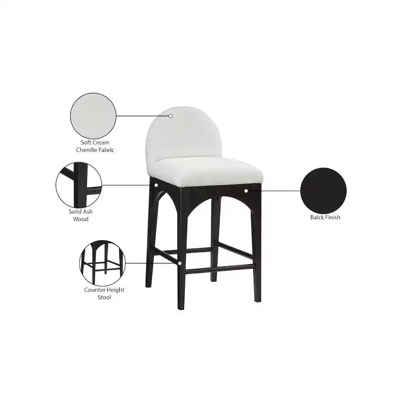 Tabouret en tissu chenille crème Waldorf, Meridian Furniture