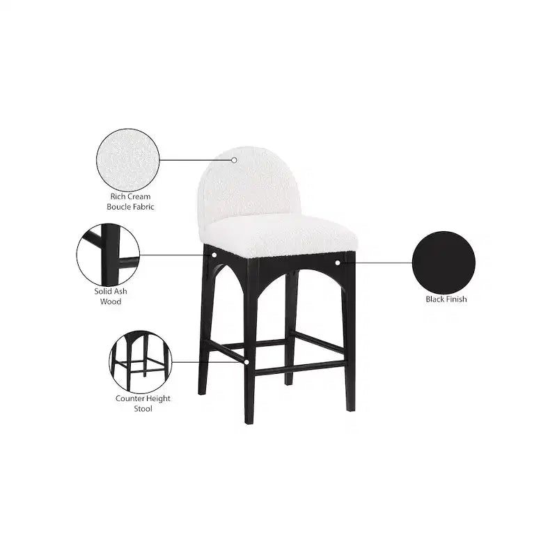 Meridian Furniture, Tabouret en tissu bouclé crème Waldorf