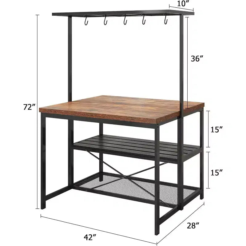 TROPOW Grand îlot de cuisine Étagère à boulanger Support de micro-ondes Étagère de cuisine avec 3 niveaux de rangement, Table de bar à café en métal, pour salle à manger ou salon