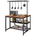 TROPOW Grand îlot de cuisine Étagère à boulanger Support de micro-ondes Étagère de cuisine avec 3 niveaux de rangement, Table de bar à café en métal, pour salle à manger ou salon