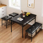 Square Dining Table Set for 4 with Wood Tabletop, 2 Upholstered Chairs & Bench, Heavy-Duty Metal Frame, Storage Dinette Set for Dining Room
