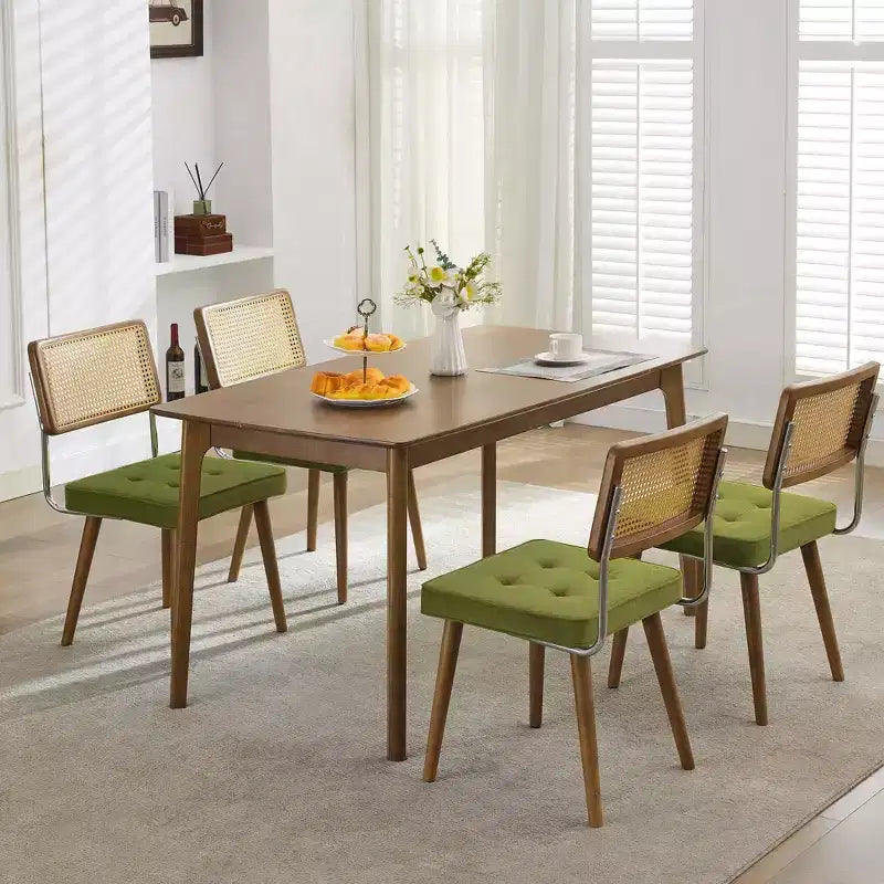 Lot de 2 chaises de salle à manger en rotin naturel – Rembourrage velours, dossier haut en canne, pieds en bois robustes, parfaites pour salle à manger, cuisine, restaurant