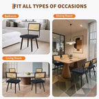 Lot de 2 chaises de salle à manger en rotin naturel – Rembourrage velours, dossier haut en canne, pieds en bois robustes, parfaites pour salle à manger, cuisine, restaurant