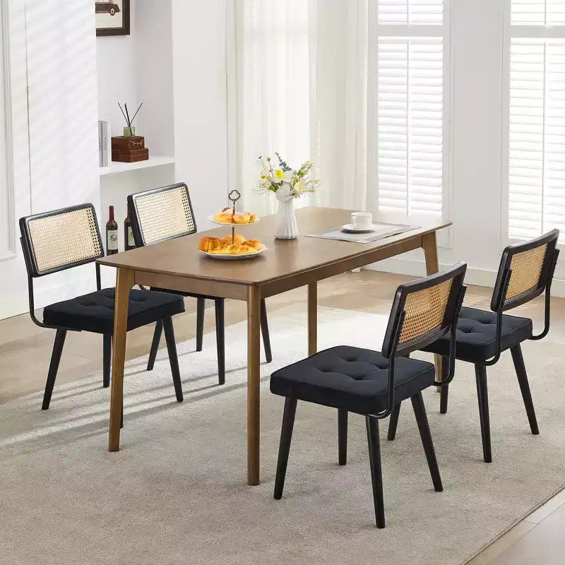 Lot de 2 chaises de salle à manger en rotin naturel – Rembourrage velours, dossier haut en canne, pieds en bois robustes, parfaites pour salle à manger, cuisine, restaurant