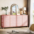 Commode Meuble TV de 63 po de large pour téléviseur de 65, 70, 75 po, avec 14 tiroirs pour chambre à coucher avec prises de courant, grand meuble de divertissement long en tissu