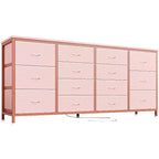 Commode Meuble TV de 63 po de large pour téléviseur de 65, 70, 75 po, avec 14 tiroirs pour chambre à coucher avec prises de courant, grand meuble de divertissement long en tissu