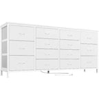 Commode Meuble TV de 63 po de large pour téléviseur de 65, 70, 75 po, avec 14 tiroirs pour chambre à coucher avec prises de courant, grand meuble de divertissement long en tissu