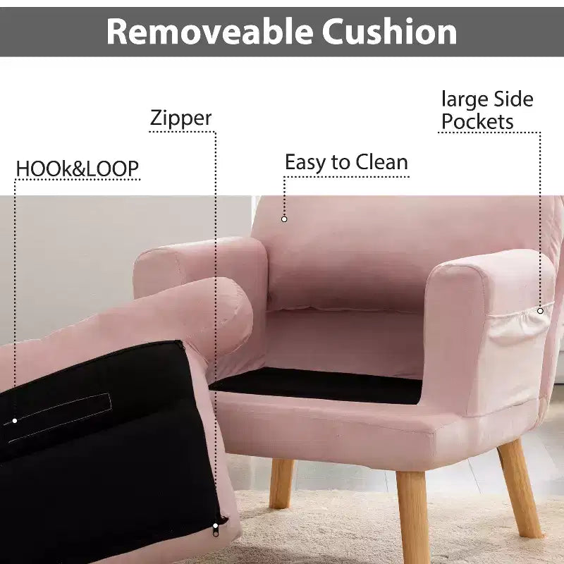 Fauteuil d'appoint Bestier avec pouf, fauteuil en velours pour chambre à coucher et salon, fauteuil de relaxation confortable avec dossier réglable et poche latérale