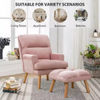 Fauteuil d'appoint Bestier avec pouf, fauteuil en velours pour chambre à coucher et salon, fauteuil de relaxation confortable avec dossier réglable et poche latérale