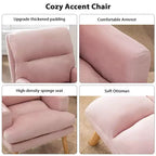 Fauteuil d'appoint Bestier avec pouf, fauteuil en velours pour chambre à coucher et salon, fauteuil de relaxation confortable avec dossier réglable et poche latérale